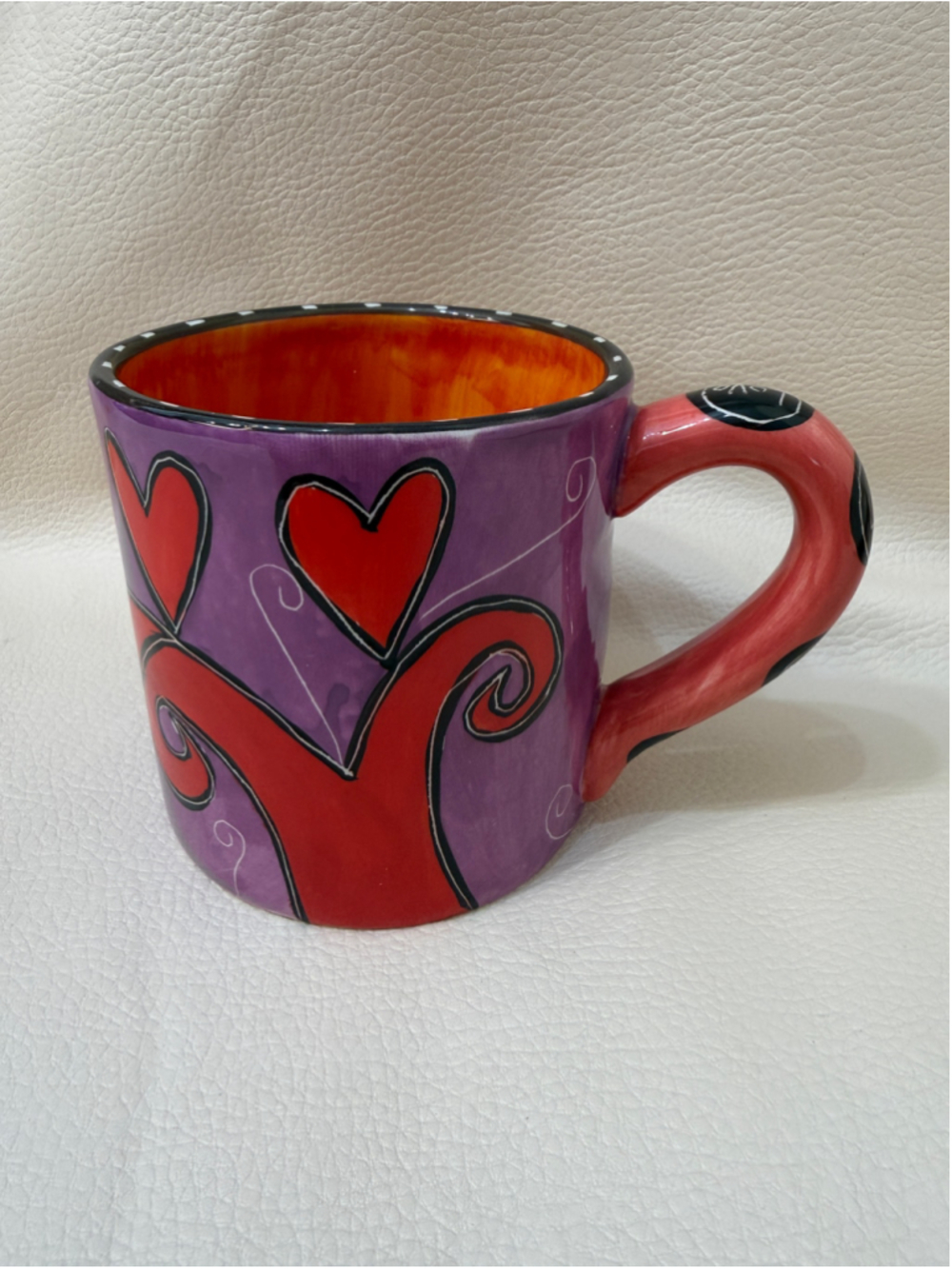 Studio Designworks Hand Painted Love Birds Hearts Mug Purple Red Whimsical